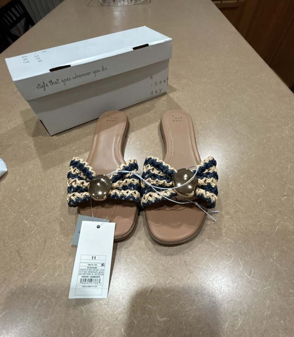 A New Day Women's Kalina Woven Slide Sandals with Gold Accent